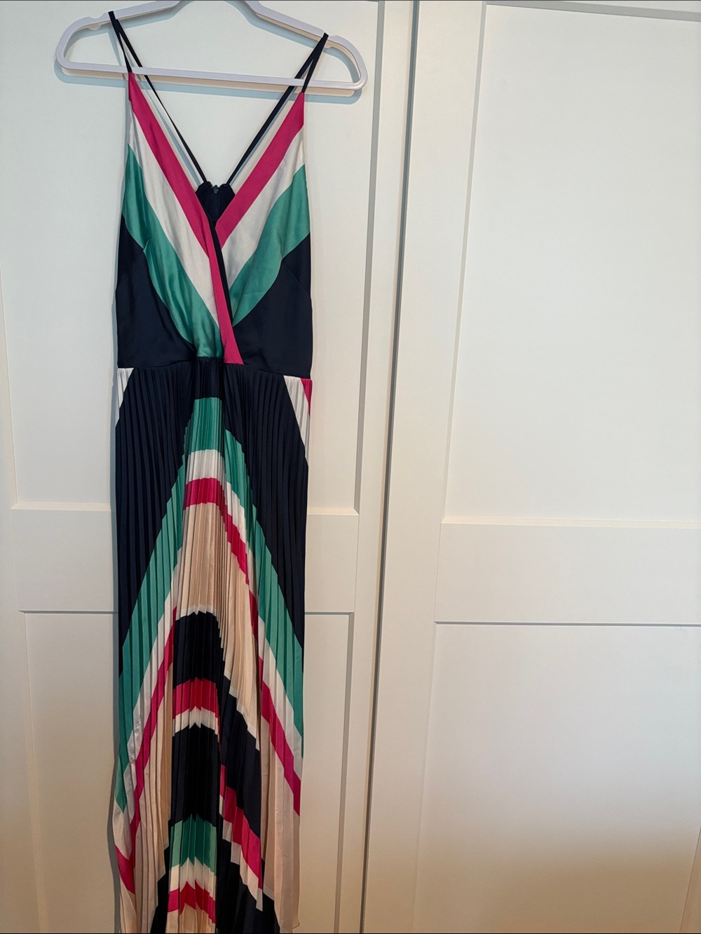 Sleeveless V-Neck Striped Maxi Dress. White House Black Market brand.